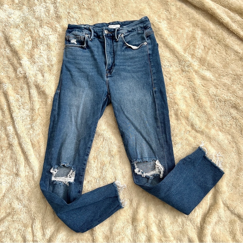 GOOD AMERICAN Woman's High-Rise Distressed Skinny Jeans Size 27